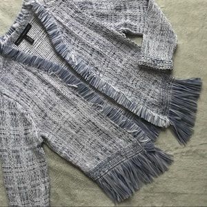 White House Black Market Fringe Sweater Jacket Woven Blazer Chic Workwear XS